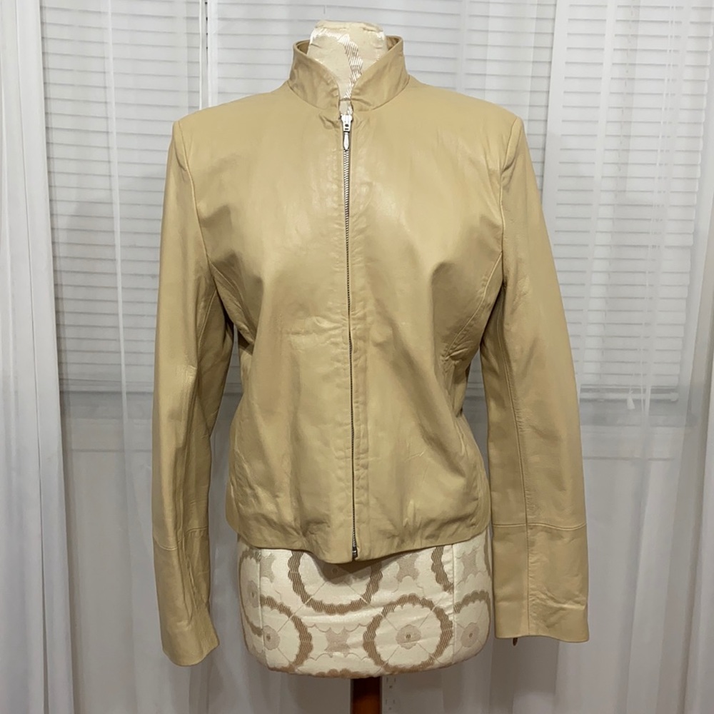 Maroon Collection Leather Jacket, beige size 12